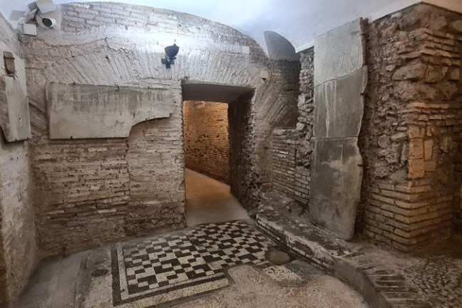 a close up of a stone building